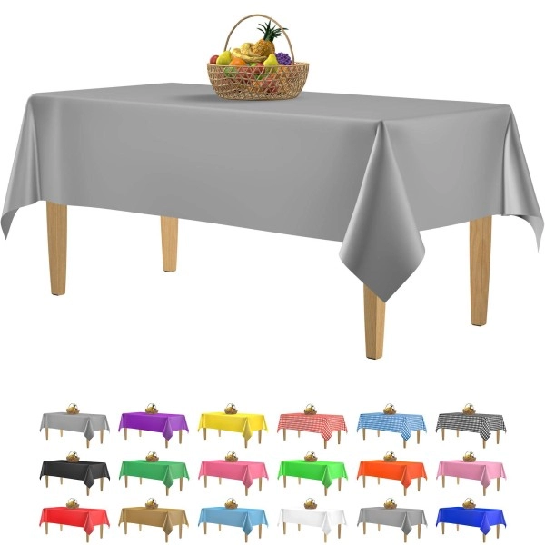 14 Pack Premium Silver Plastic Tablecloth - 54 X 108 In. Disposable Rectangle Plastic Table Cloth - Decorative Rectangle Table Cover Smooth Tablecloth - Disposable Table Cloths For Parties, Weddings