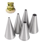 Suuker 5Pcs Round Hole Russian Piping Nozzles Set,Professional Stainless Steel Nozzles Tips Piping Set For Pastry Fondant,Cake Decorating Supplies Baking Set Tools(Silver)