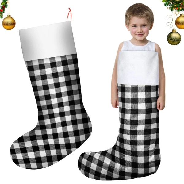 Iceyyyy 2 Pcs Jumbo Plaid Christmas Stocking - 39 Inch Oversized Buffalo Plaid Christmas Stocking Giant Christmas Stocking For Kid Family Christmas Party Decorations