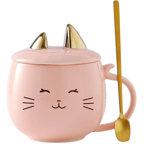 Yuwu Cute Cat Mug Kids Pink Coffee Mug Creative Animal Ceramic Cup, Novelty Mug With Spoon, Children, Christmas Valentine'S Day Birthday Gifts Present For Cat Lovers Women Girls