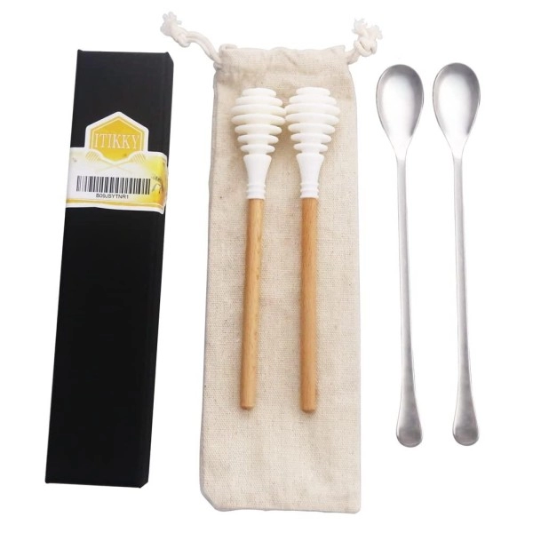 Itikky Honey Dipper Wand Server Silicone Honeycomb Stick And Coffee Stirrers Stirring Spoons 18-10 Stainless Steel