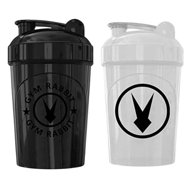 Gym Rabbit Shaker Cup 20Oz - Bottle Protein Shaker & Mixer Cup (Pack Of 2) (Black/White)