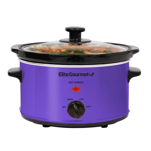 Elite Gourmet Mst-275Xp# Electric Oval Slow Cooker, Adjustable Temp, Entrees, Sauces, Stews & Dips, Dishwasher Safe Glass Lid & Crock (2 Quart, Purple)