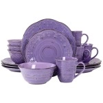 Elama Rustic Birch 16 Piece Stoneware Dinnerware Set In Purple, (El-Rusticbirch)