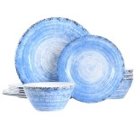 Elama Fran 12 Piece Melamine Dinnerware Set Blue