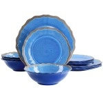 Elama Roma12 Piece Melamine Dinnerware Set, Blue