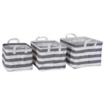 Dii Camz38346S Pe Coated Cotton & Poly Laundry Bin Striperectangle Assorted Storage Bin Gray - Small - Set Of 3