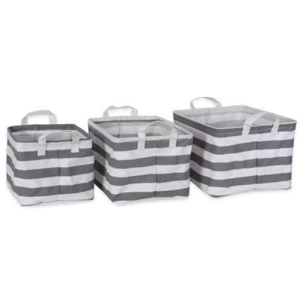 Dii Camz38346S Pe Coated Cotton & Poly Laundry Bin Striperectangle Assorted Storage Bin Gray - Small - Set Of 3