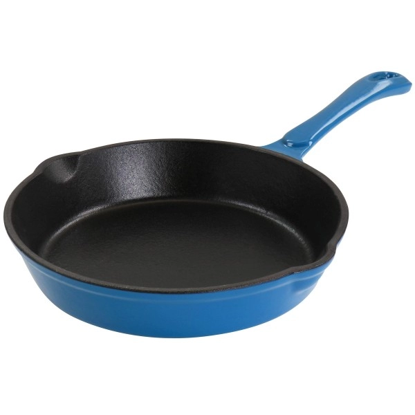 Megachef Enameled Round 8 Inch Preseasoned Cast Iron Frying Pan In Turquoise (Mcce-8)