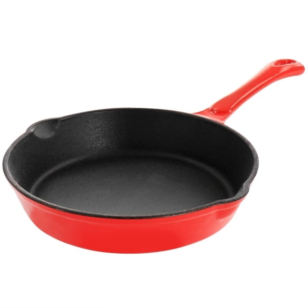 Megachef Enameled Round 8 Inch Preseasoned Cast Iron Frying Pan In Red (Mcce-8)