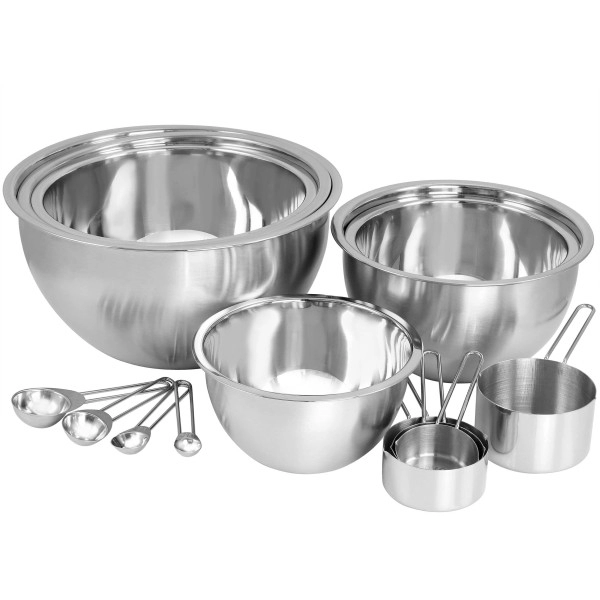 Megachef 14 Piece Stainless Steel Measuring Cup And Spoon Set With Mixing Bowls, Silver