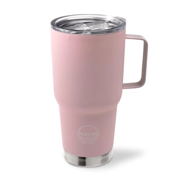 Mayim Large Travel Coffee Mug Tumbler With Clear Slide Lid And Handle, Reusable Vacuum Insulated Double-Wall Stainless-Steel Thermos, Fits In Cup Holder, 30Oz., Fuchsia