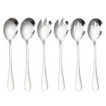 Arfuka Salad Servers Stainless Steel Salad Serving Set Salad Spoon And Fork Set Kitchen Cooking Utensil Cutlery Gifts Silver, Set Of 6