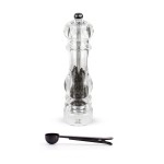 Peugeot - Nancy Acrylic Manual Pepper Mill - Transparent Adjustable Grinder Gift Set- With Stainless Steel Spice Scoop/Bag Clip, 8.75 Inch
