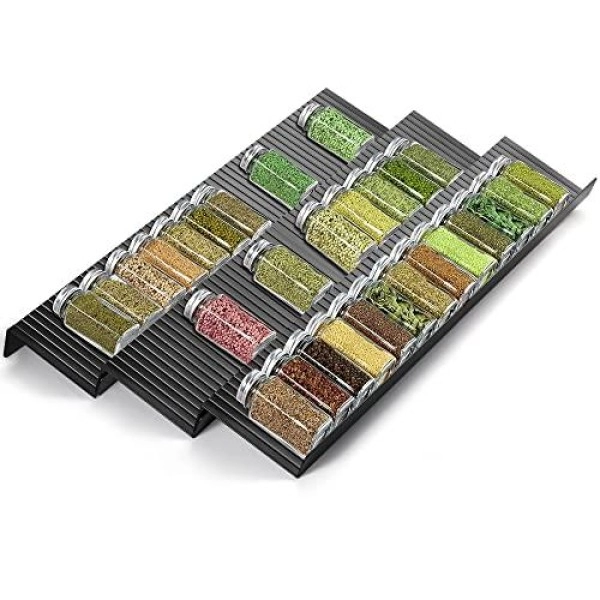 Tuyoart Spice Drawer Organizer, 4 Tiers 1 Set Acrylic Spice Rack Organizer For Drawers, Slanted In Drawer Seasoning Jars Insert, Drawer Spice Insert Tray For Cabine (Black 4Pcs)