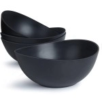 Ecohagou 9.6'' Serving Bowls, 84Oz Bamboo Fiber Salad Bowls Set Of 4, Large Bowls For Kitchen, Deep Oval Bowls For Salad, Vegetable, Fruit,Pasta,Ramen, Lightweight&Easy To Clean (Matte Black)