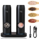 Electric Salt And Pepper Grinder Set - Usb Rechargeable Automatic Pepper Mill Grinder - Adjustable Coarseness - One-Handed Operation - Led Light, Auto Grinders With Charging Base