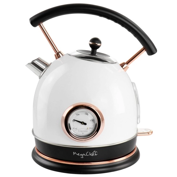 Megachef 1.8 Liter Half Circle Electric Tea Kettle With Thermostat In White